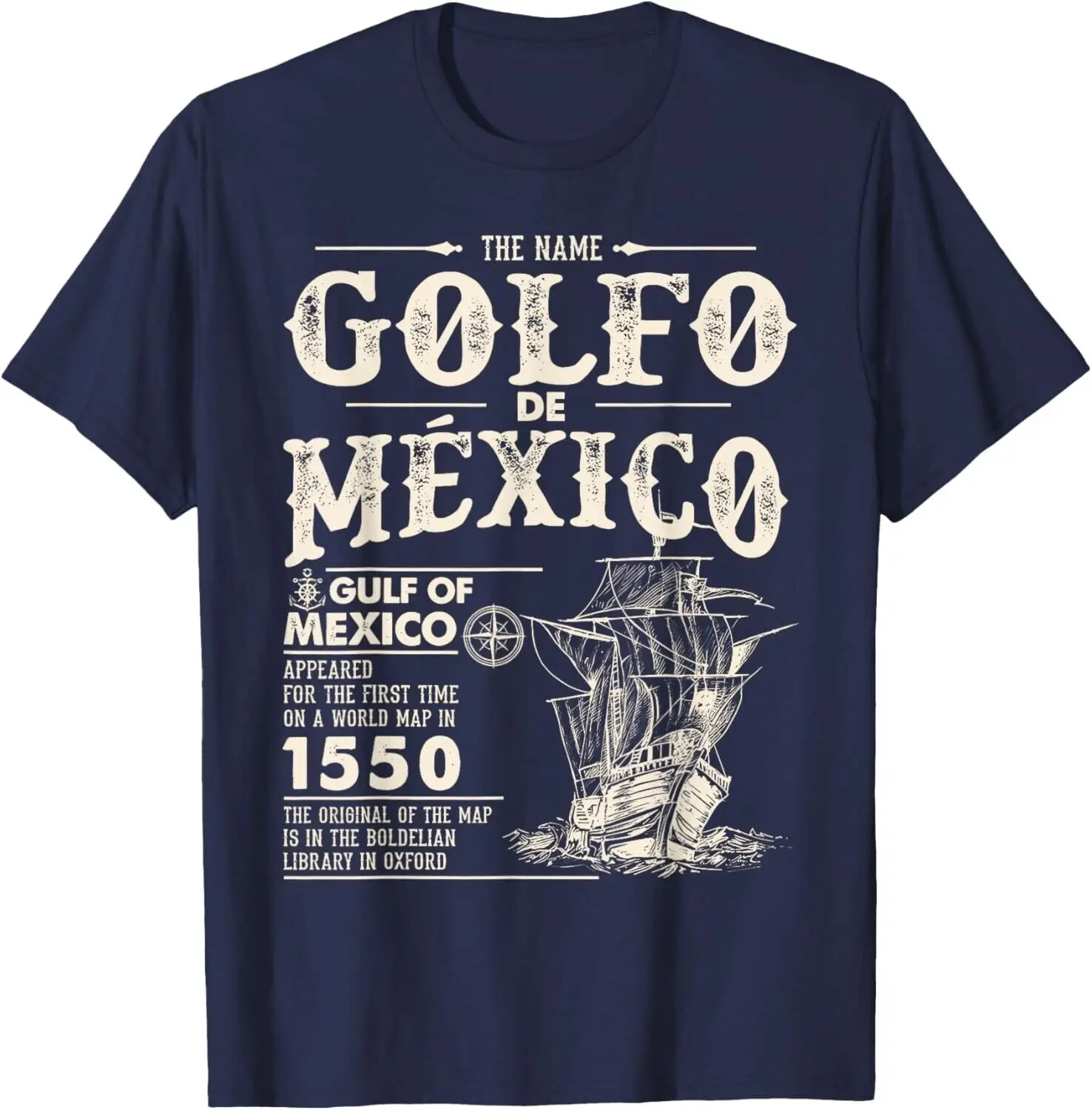 Golfo De México 1550 - Gulf of Mexico 1550 Retro Vintage T-Shirt Short Sleeve Casual 100% Cotton Men T Shirt