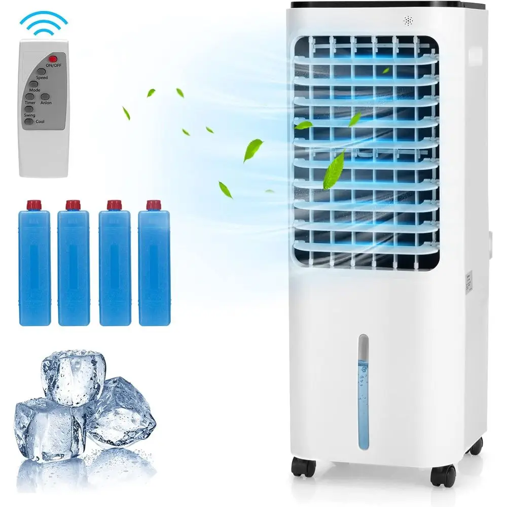 

Портативный воздухоохладитель 12 л с пультом ДУ, 4 аккумулятора холода, 3 скорости вентилятора, таймер на 7,5 часов, LED-дисплей, подходит для спальни, белый