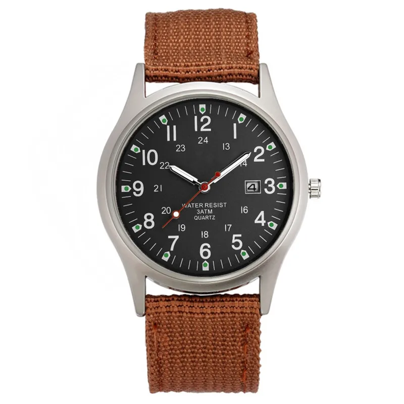 

5pcs / lot Wholesale Brand Men Watches Boys Students Fashion Nylon Band Military Sports Date Quartz Wristwatch Relogio Masculino