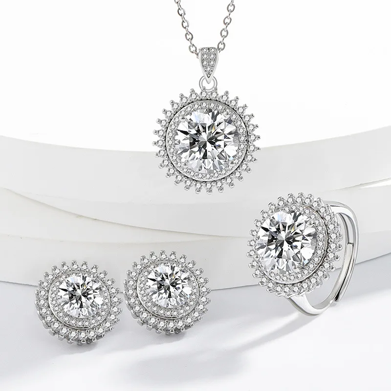 

Gorgeous Sunflower 5 Carat Mozambican Diamond Zircon 925 Sterling Silver Ladies Elegant Jewelry Set Birthday Party Gift