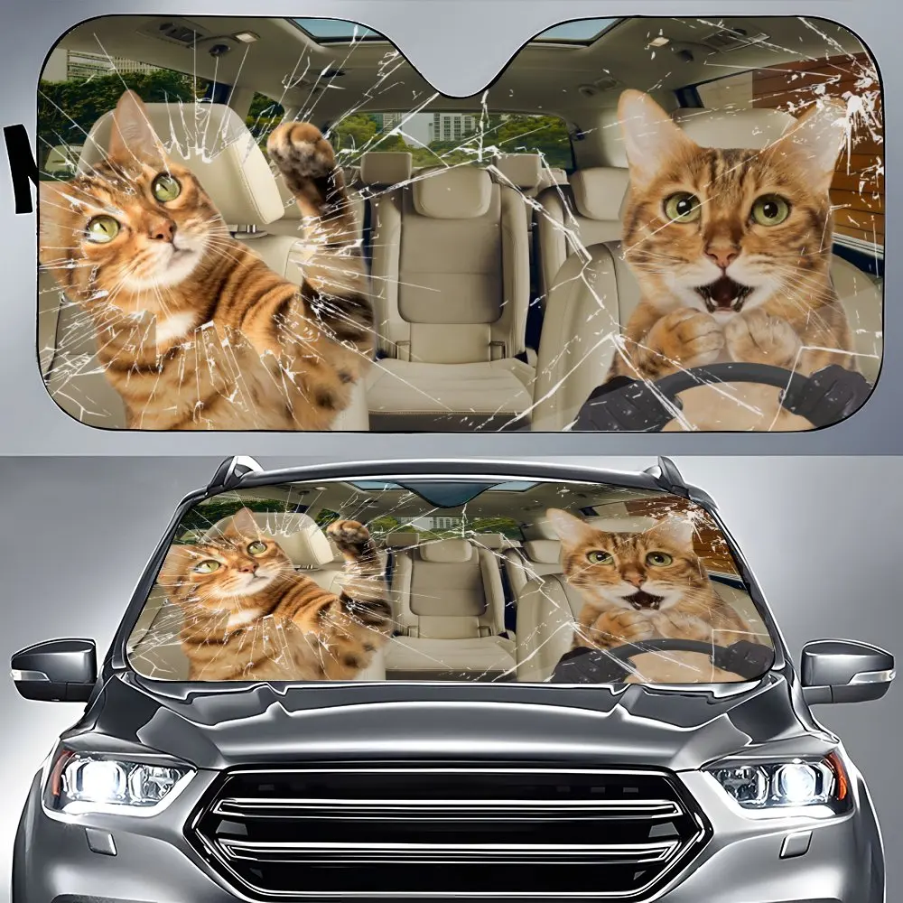 Bengal Cat Driving Car Interior Front Windshield Sun Shade,Auto Accessories Siamese Cat Sunshade for SUV- Blocks Uv Rays Protect