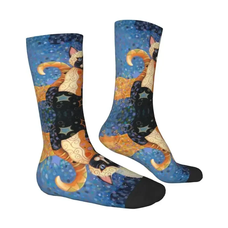 Classic Gustav Klimt Cat Oil Painting Mens Crew Socks Unisex Cool 3D Printing Abstract Animal Dress 