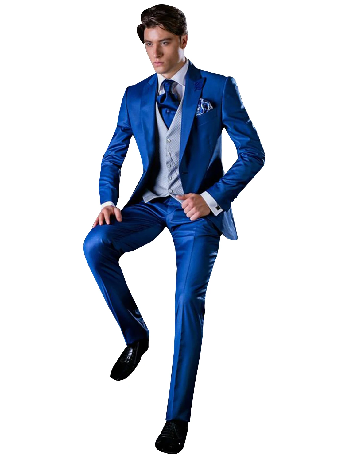 Men's Suit Peak Lapel Slim 3 Pieces Suit Dress Jacket Vest & Pants Wedding Party