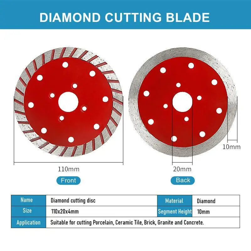 110mm Continuous Wide Turbo Teeth Diamond Cutting Disc Saw Blade For Granite Marble Concrete Porcelain Tile Multi Cutter Blades