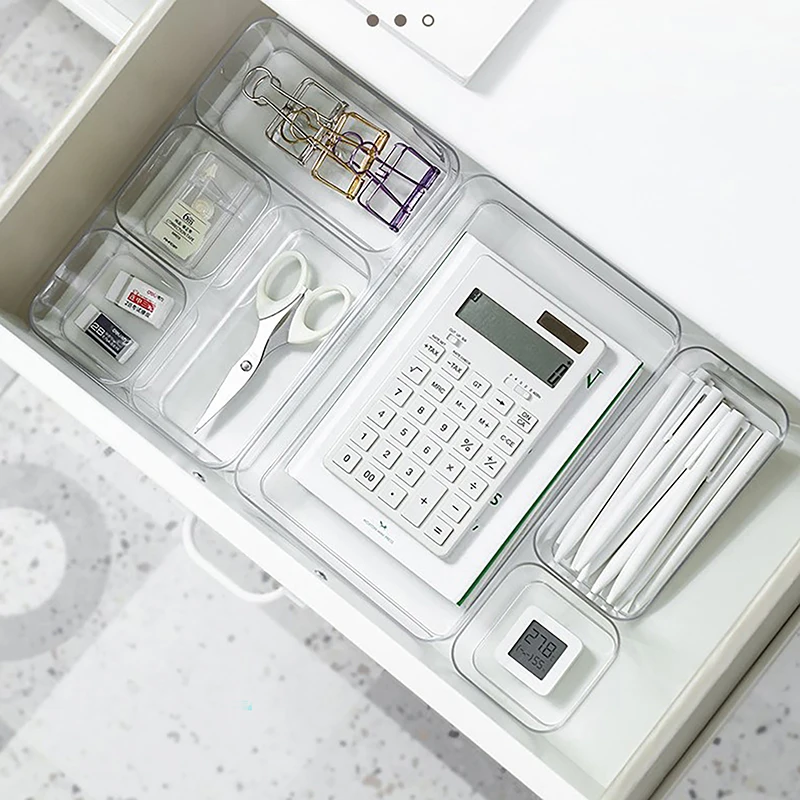 منظم درج شفاف ، صندوق تخزين مقسم ، شفاف ، حمام ، مكياج ، مطبخ ، أدوات مائدة ، صناديق ، قطعة واحدة