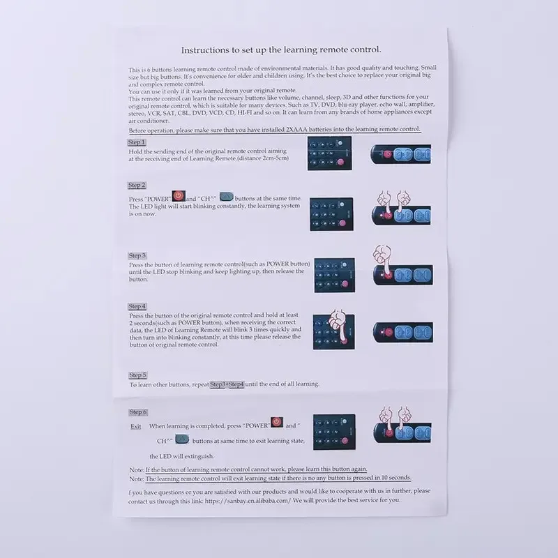 Universal 6-Button Learning Remote Control-Infrared IR Duplicator for TV/STB/DVD/DVB/HIFI/VCR/SAT, Copy Code Controller with