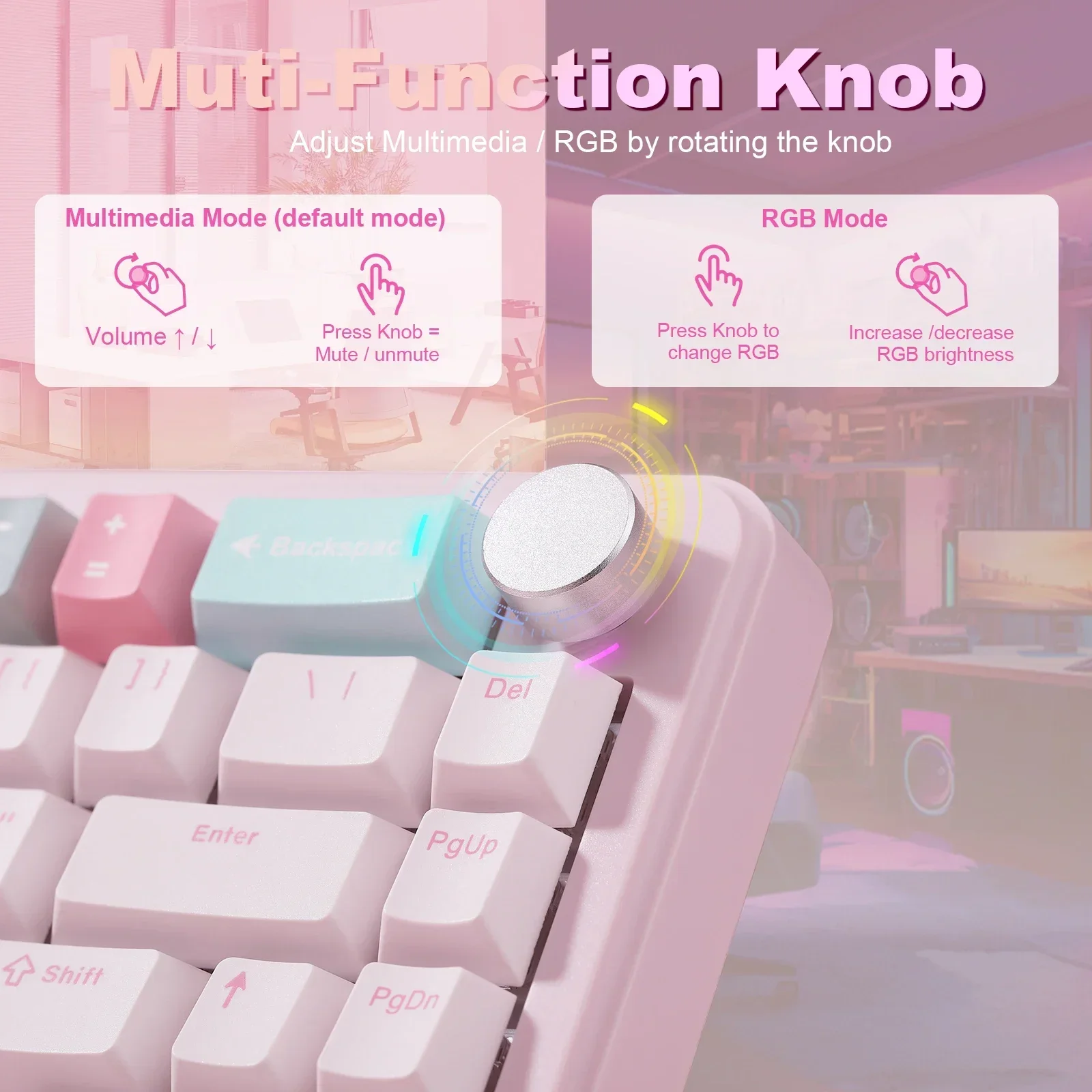 YUNZII B68 Mechanical Keyboard 3 Mode Wireless Bluetooth Customized RGB Hot Swap Gasket Office Gaming Keyboard Accessories Gift