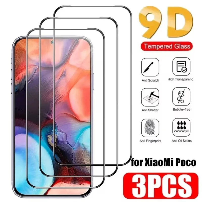 3Pcs Tempered Glass For Poco X6 F6 M6 X5 X3 Pro X4 F4 F3 GT Screen Protector For Xiaomi Redmi Note 11 11S 10 9 13T 12T Pro Glass