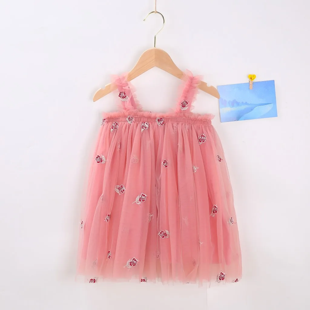 Süßes Tutu-Kleid für Kleinkinder und Mädchen, ärmellos, Sommer, neu, mit Stickerei, Blumenmuster, Netzkleid, Prinzessinnenkleid für kleine Mädchen – Detail 23