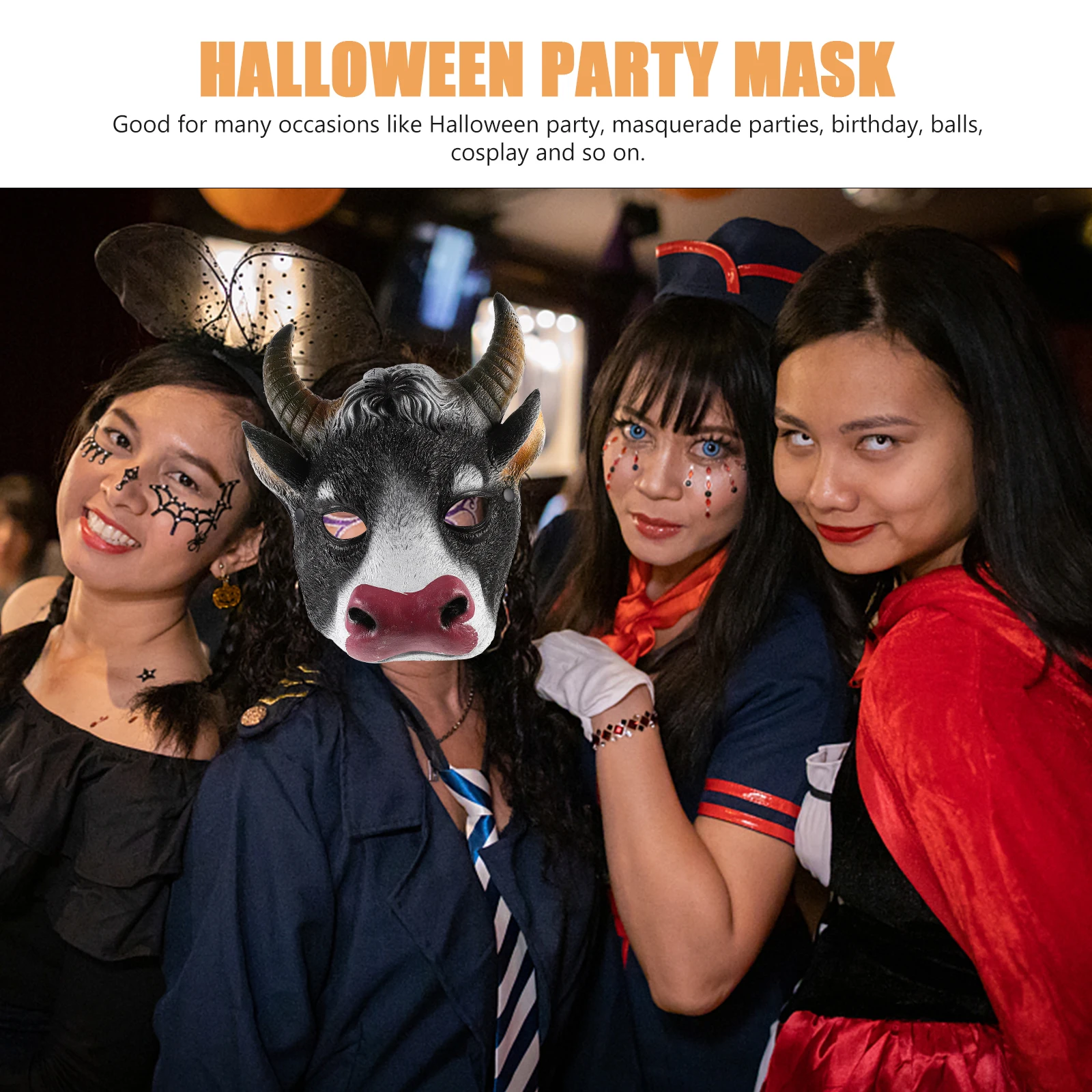 

Festival Cow Head Cosplay Halloween Party Costume Accessory Pu Face With Elastic Strap Comfortable Lightweight Animal For