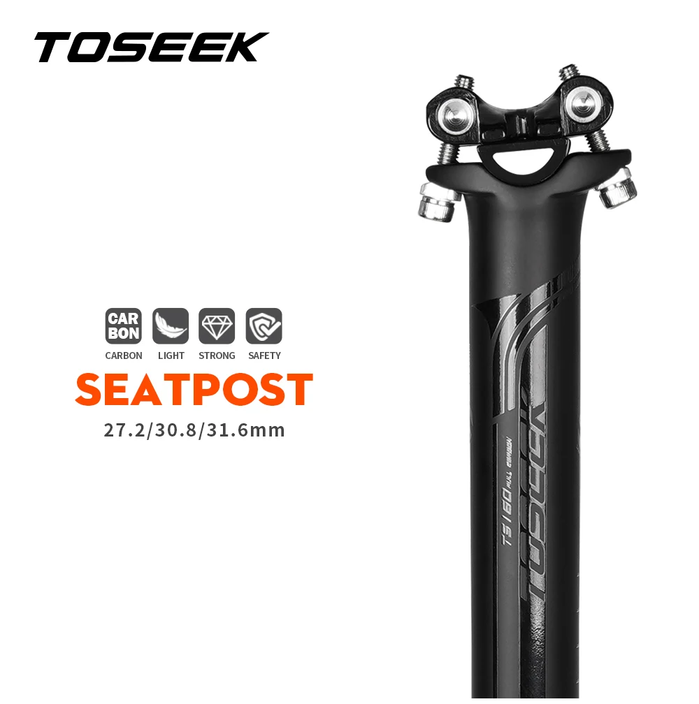 

TOSEEK Carbon Seatpost 27.2/30.8/31.6mm Matte Black MTB/Road Bike Seat Post Offset 0mm Bicycle Seat Post Length 400mm Bike Parts