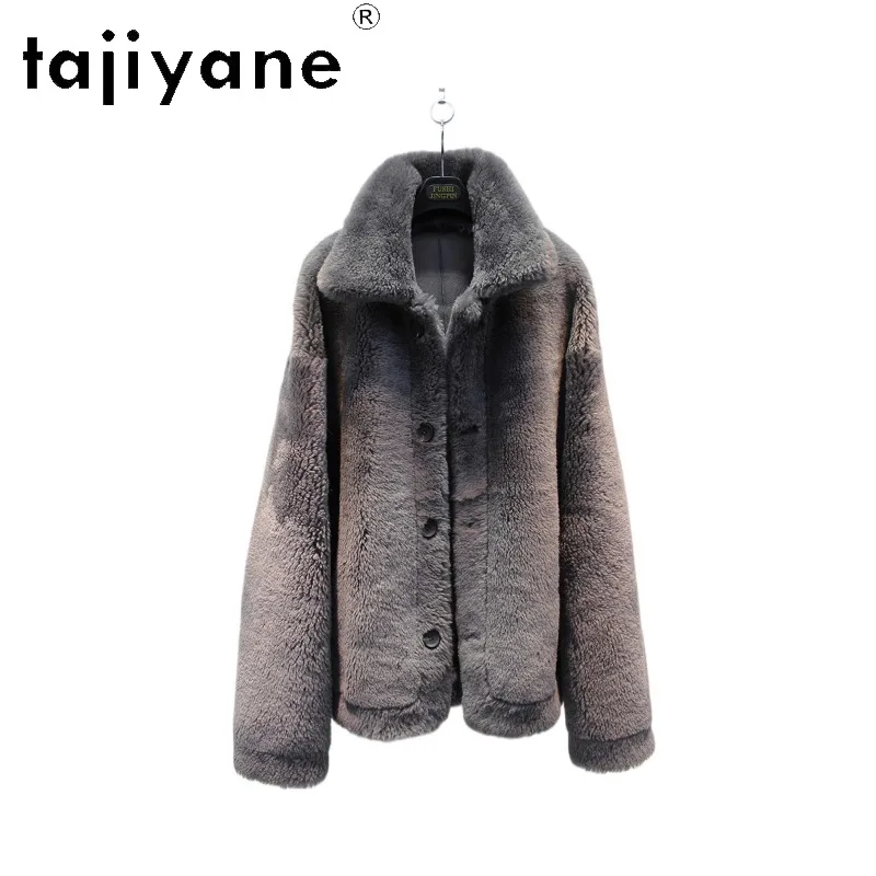 TAJIYANE Spanish Merino Sheep Shearling Real Fur Coat Women Winter Fourrure Outerwear Lapel Overcoat Thick Fur Jacket Warm Шуба