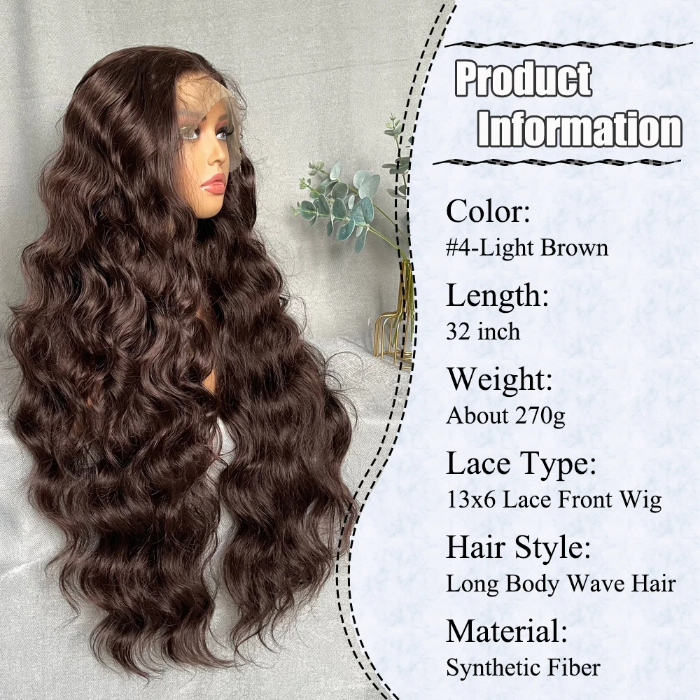 X-TRESS Synthetic 13x6 Free Part Lace Wigs with Baby Hair Charming 32 Inch Long Body Wave Light Brown Wig for Women Daily Use