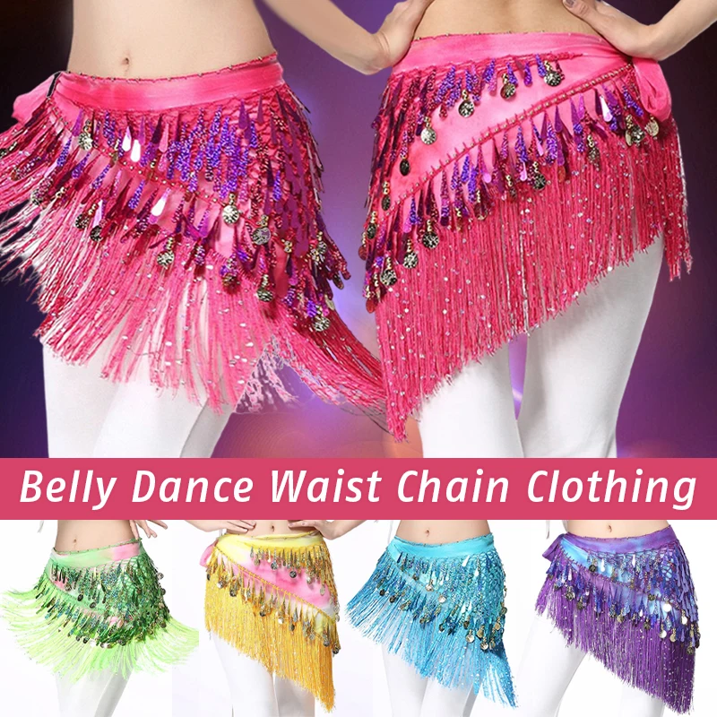 

Women Belly Dance Lady Hip Scarf 3 Row Belt Skirt with Gold Bellydance Tone Coins Waist Chain Wrap Adult Dance Wear Accessories