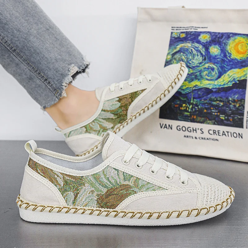 

Summer Canvas Shoes For Men Loafers Comfortable Flat Shoes Breathable Men's Casual Shoes Lightweight Lace-up Fisherman Shoes Man