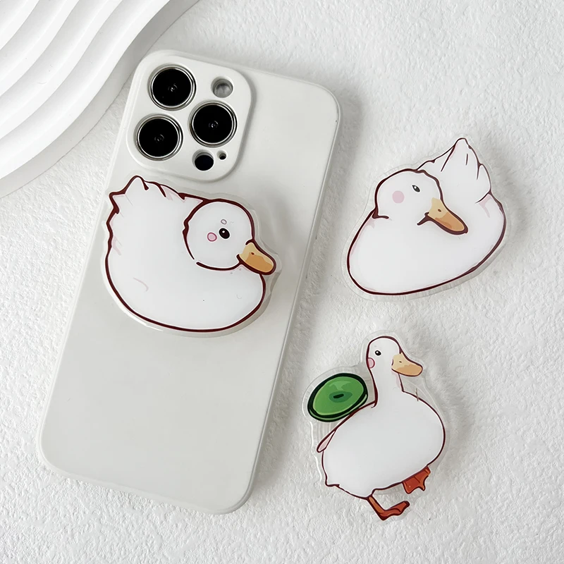 Cute little white Duck Lazy Phone Holder Stand INS Phone Finger Holder Fold Grip Air Sac Ring Mobile Stand Tok Support