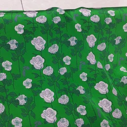 1 meter 100% Mulberry Silk 16 momme Crepe Silk Fabric Green Floral Printed 138cm 54