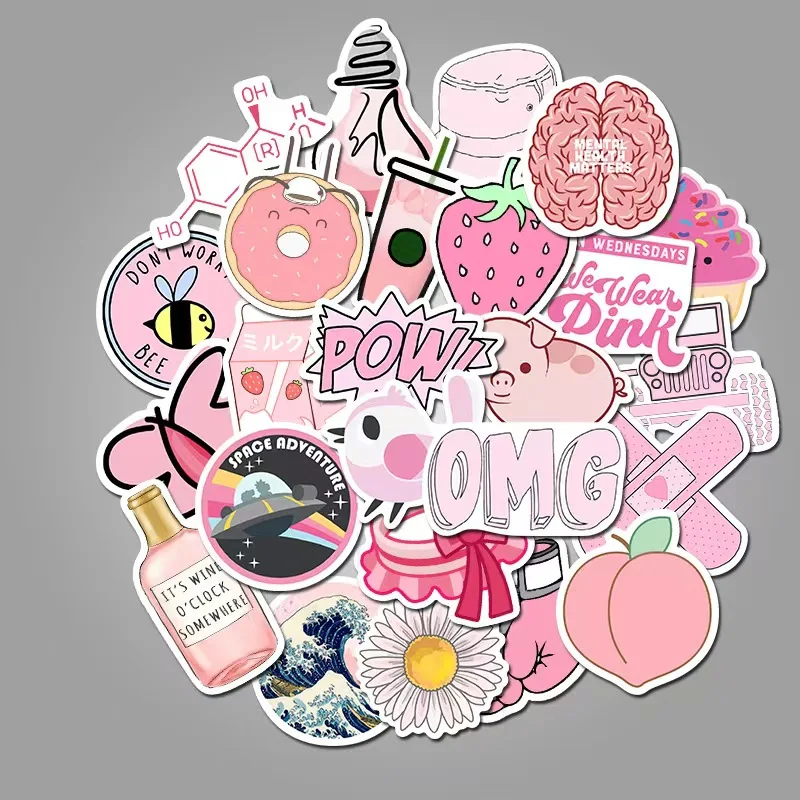 50 pink graffiti stickers, water bottles, laptops, mobile phones, bicycles, suitcases, skateboards, children's adult stickers