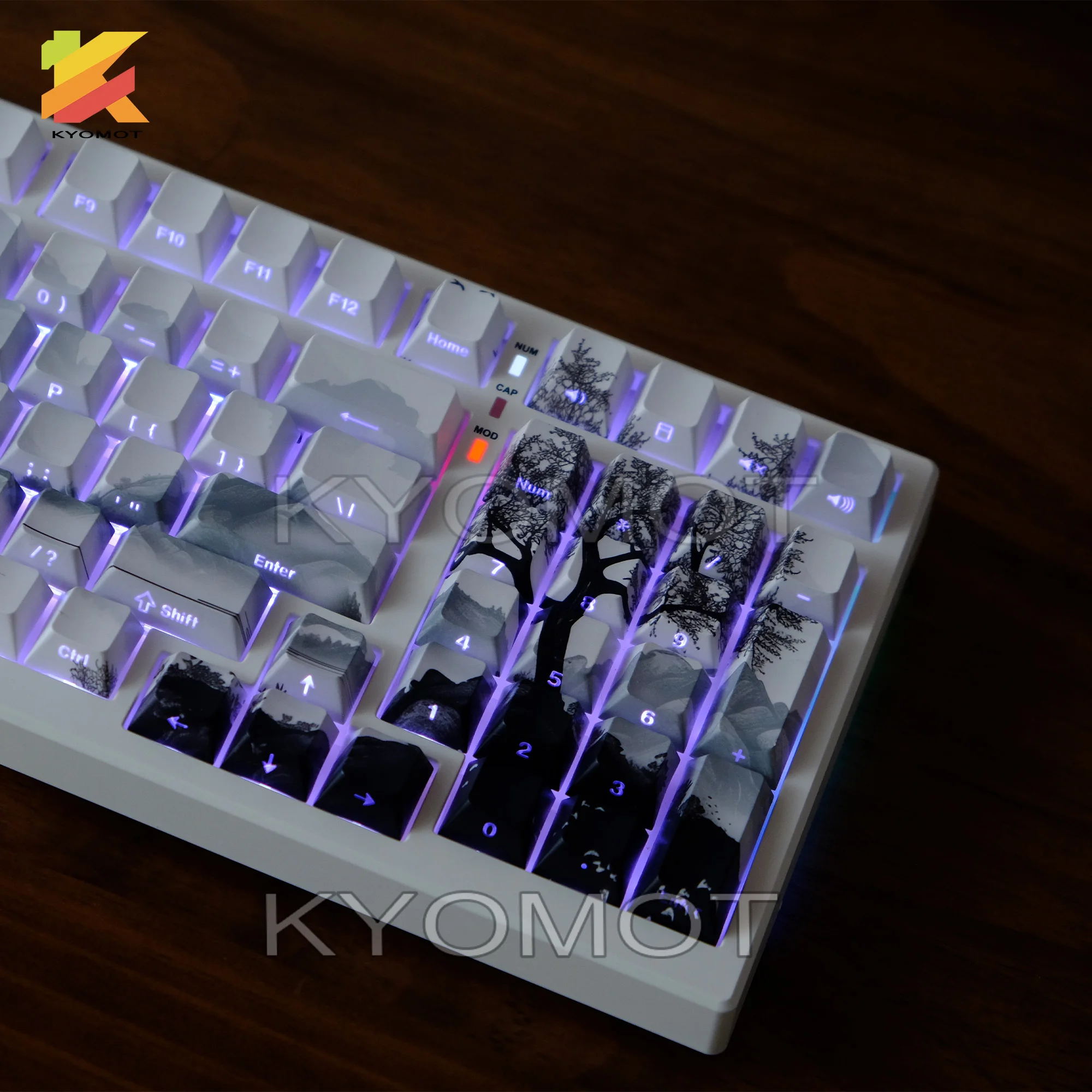 135 키 블랙 및 화이트 PBT 더블 샷 키캡, 측면 인쇄, 샤인 스루 체리 프로필 키캡, 게임 기계식 키보드용