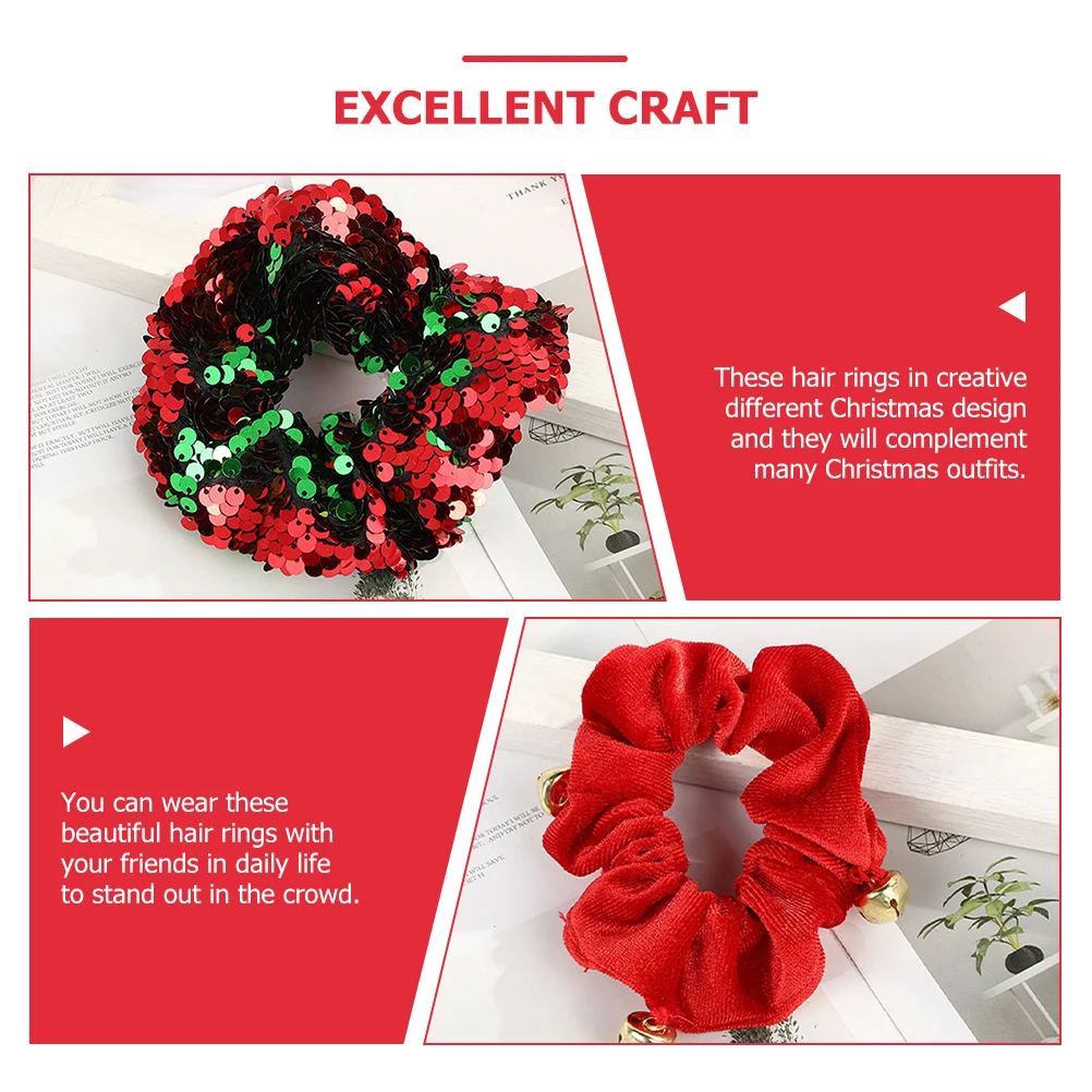

4Pcs Christmas Hair Scrunchies Trendy Elastic Ropes for Holiday Photoshoots and Parties