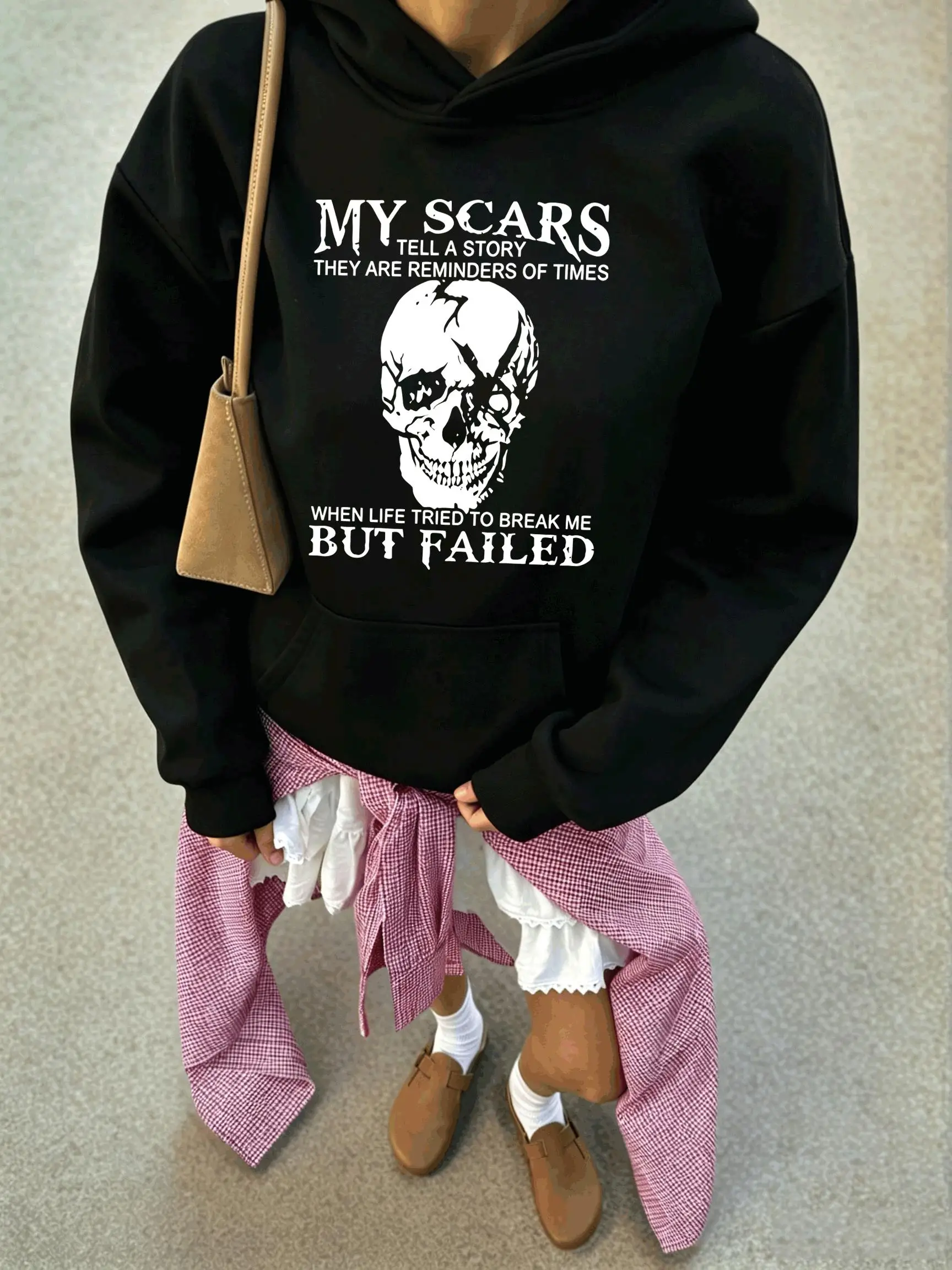 Cracked Skull My Scars But Failed Printing Women'S Hoodie Pocket Hoody Overiszed Comfortable Pullover Autumn Cotton Streetwear