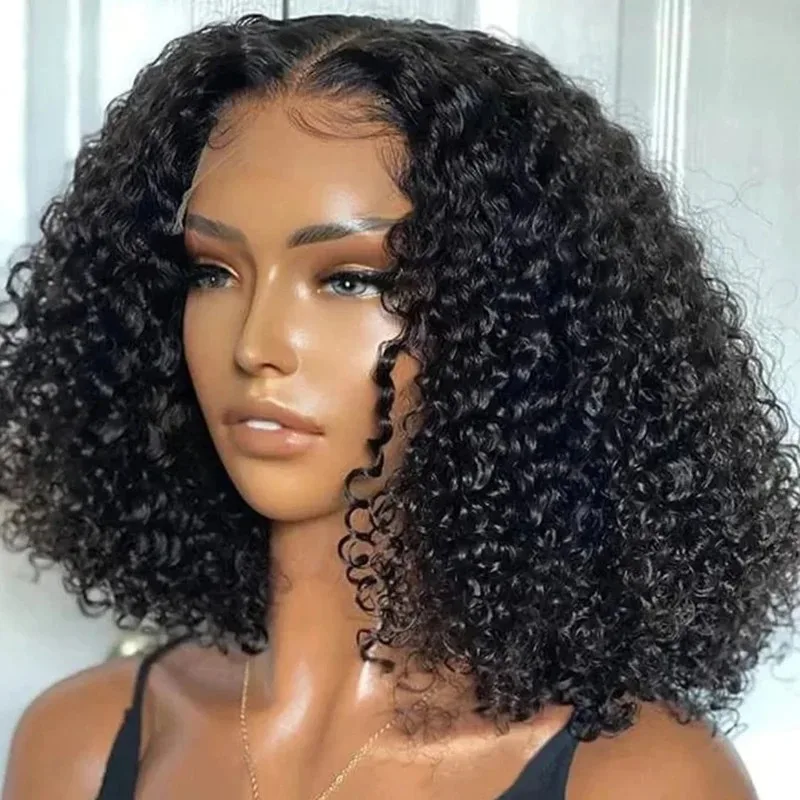 250 Density 13x6 HD Transparent Curly Deep Wave Bob Lace Frontal Human Hair Wig 13x4 Lace Front Wig PrePlucked For Black Women