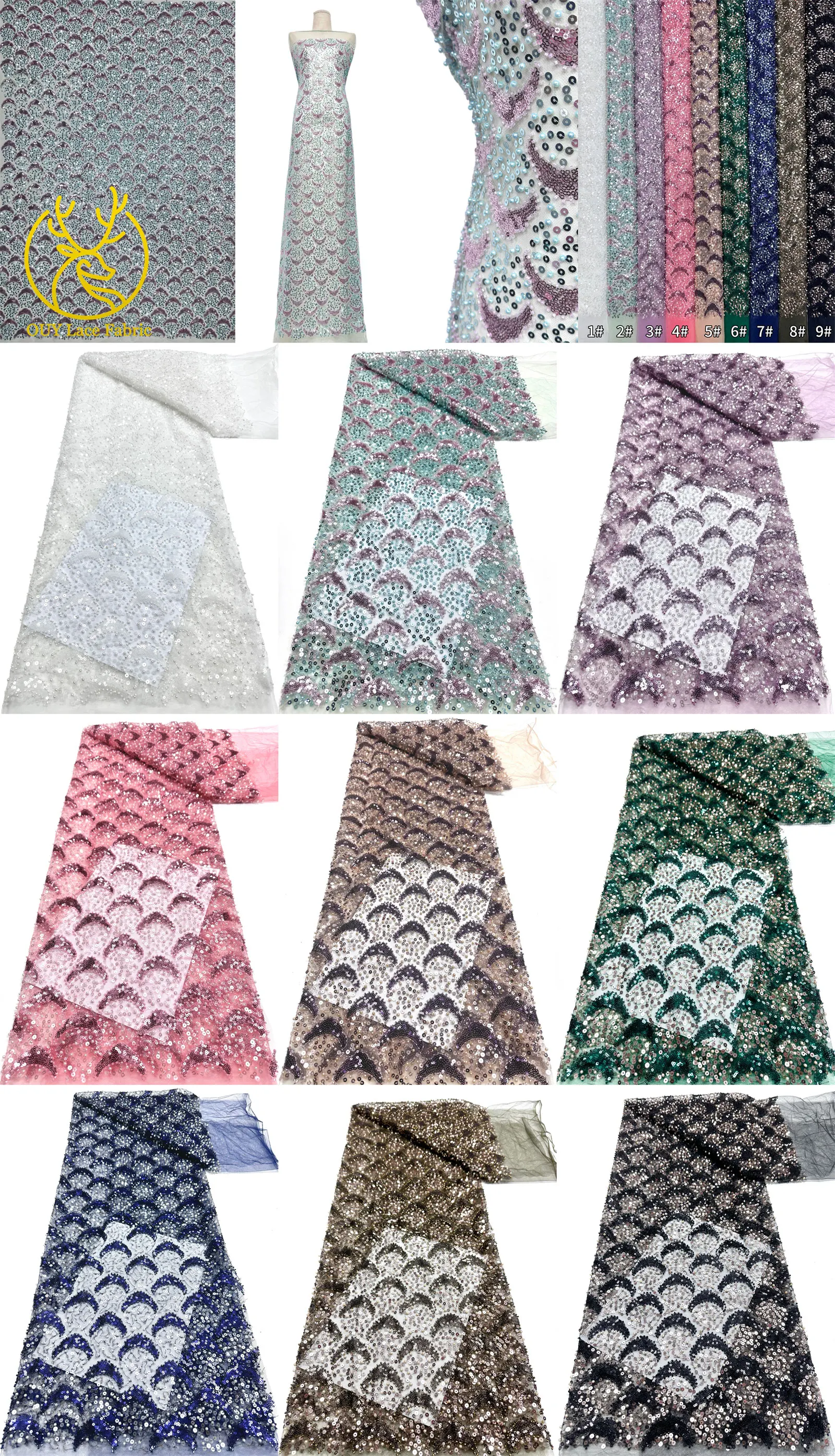 2026 Afrikanischer Pailletten-Spitzenstoff 5 Yards Hochwertiger Nigerianischer Perlen-Tüll-Spitzenstoff Geeignet für Hochzeitskleider-Näharbeiten – Detail 3