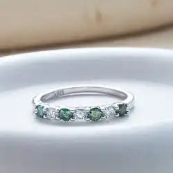 100% Green Moissanite Wedding Band Sterling Silver Wedding Rings VVS1 Diamond Half Eternity Stackable Ring for Women