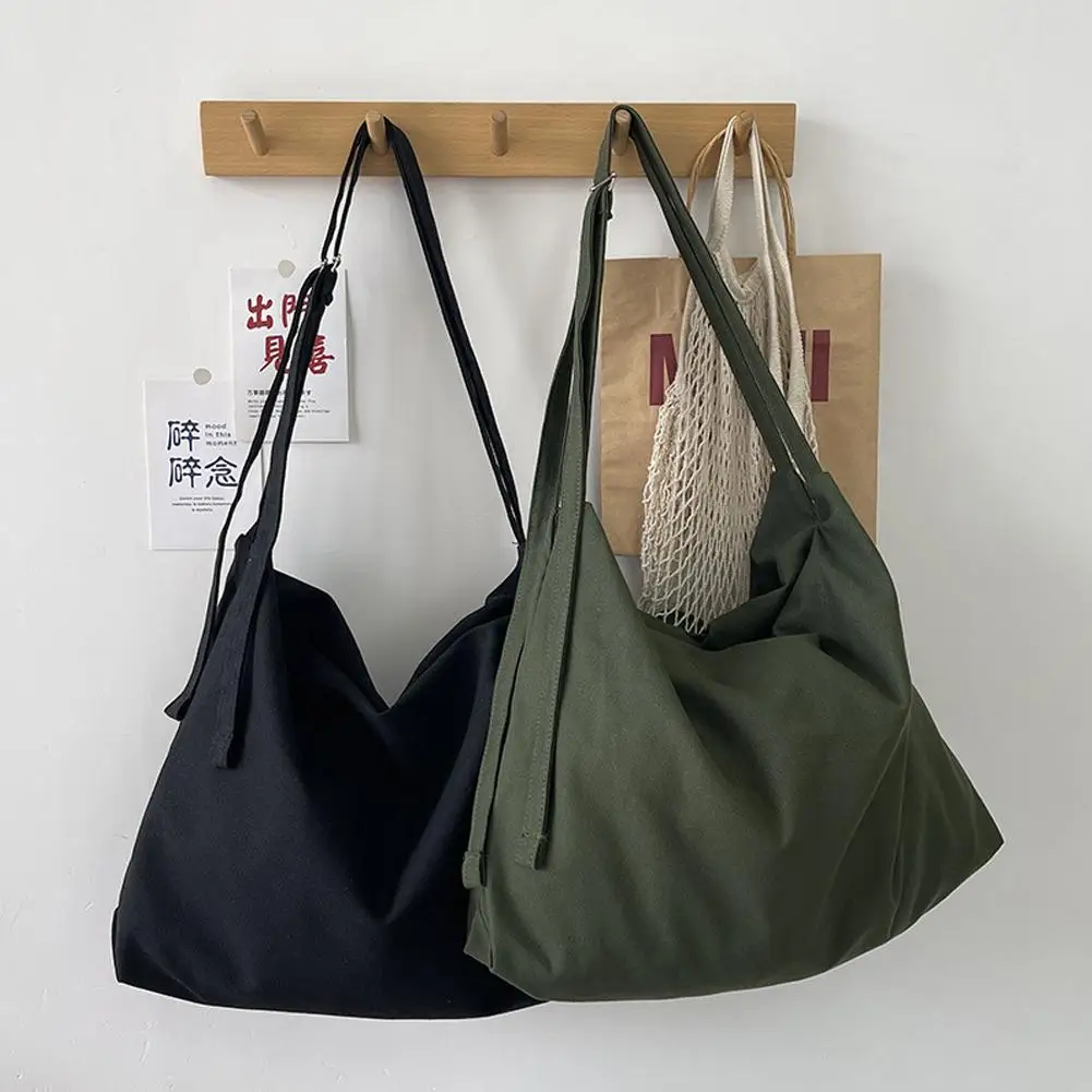 Women Canvas Shoulder Bags Large Capacity Thick Cotton Cloth Books Handbag Tote Solid Crossbody Bag Big Travel Purse For Ladies