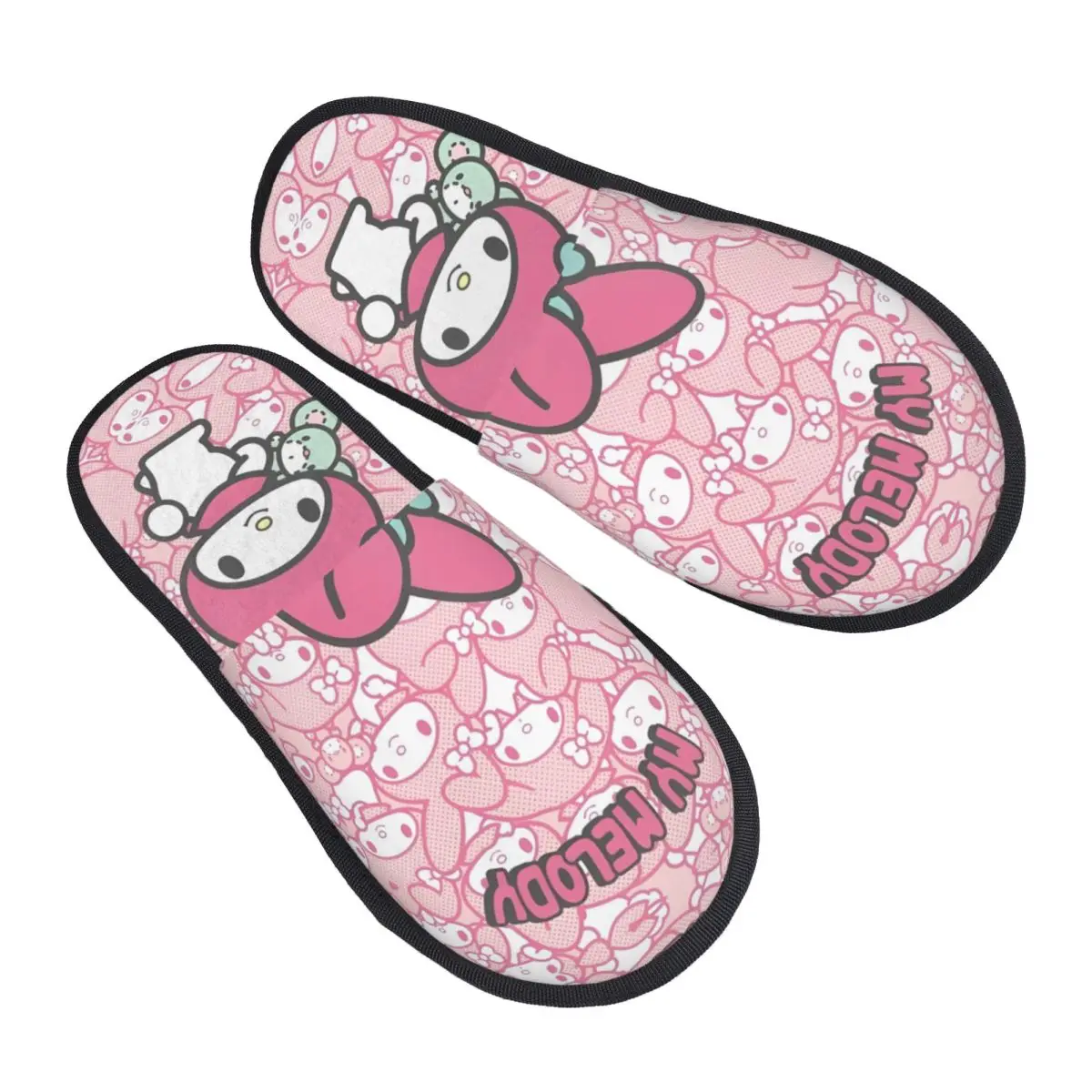 Pink Cute My Melody Sanrio House Slippers Non Slip Soft Household Cotton Fur Slippers Slides Living Room