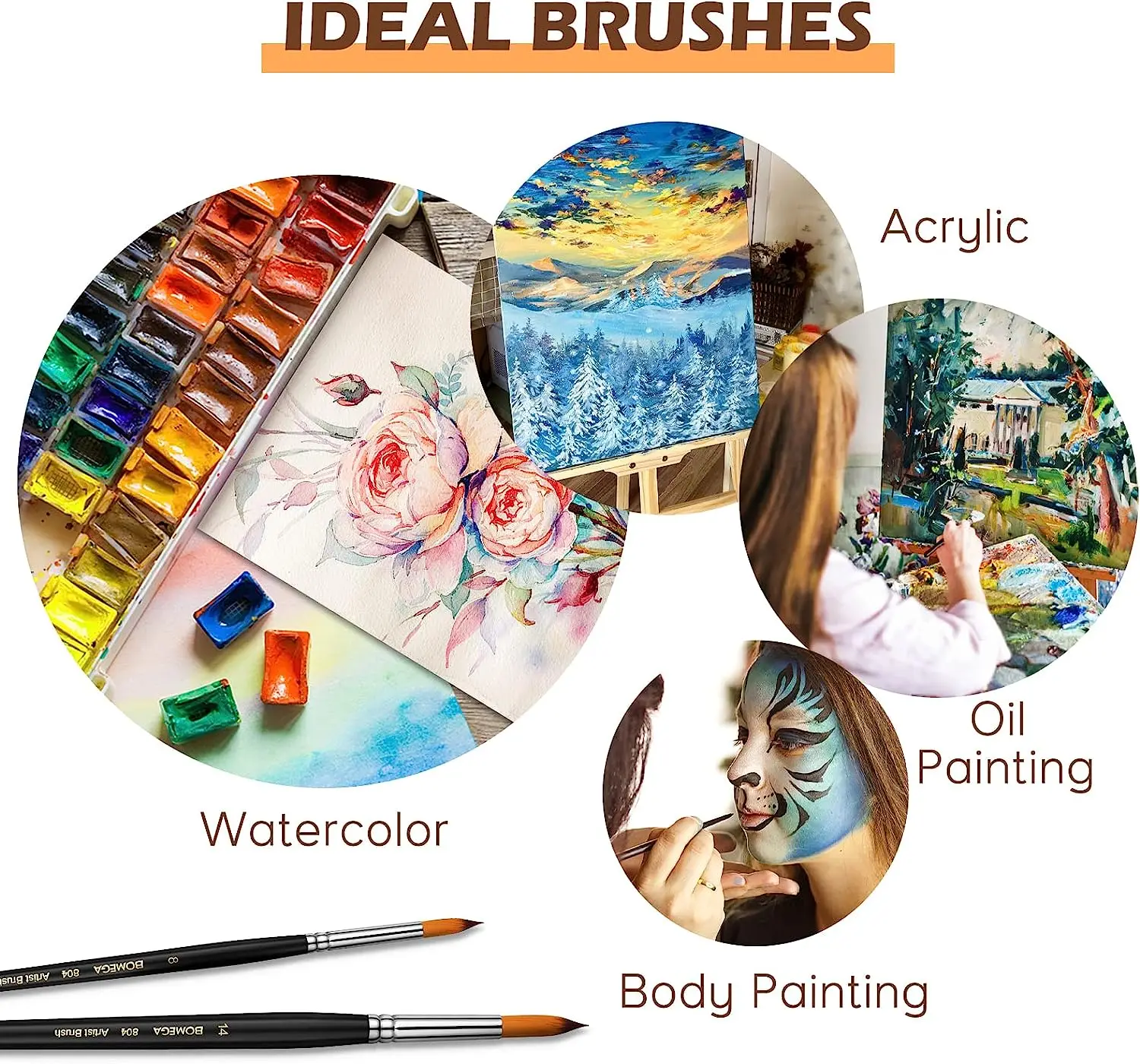 Aquarel penselen Professionele ronde schilderborstel 9 stks / set pensel voor aquarel olie acryl schilderij lange steel