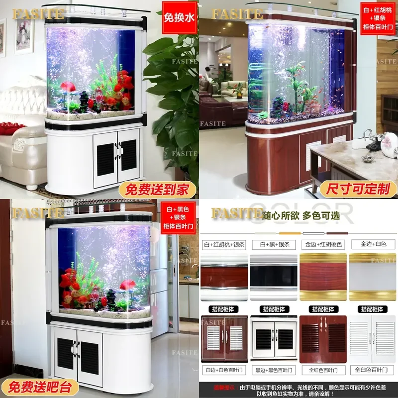 For Bullet Fish Tank Aquarium Glass Floor Standing Medium Large Creative Screen Bottom Filter Water Free Living Room