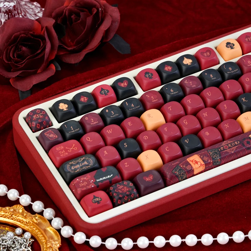 Wine Red Color Retro Custom Keycaps,130 Keys MOA Profile Doubleshot Dye-Sublimation PBT Keycaps Set For Mechanical Keyboard
