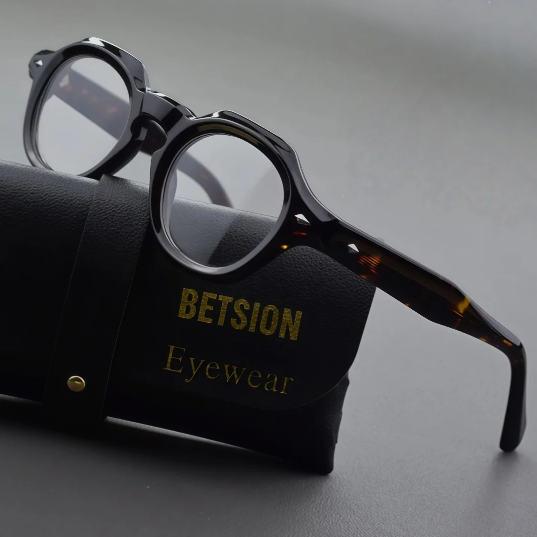 

BETSION Trendy Retro Thick Acetate Eyelasses Round Men Women Vintage Glasses Frame Tortoiseshell Black Spectacles Eyewear #2883