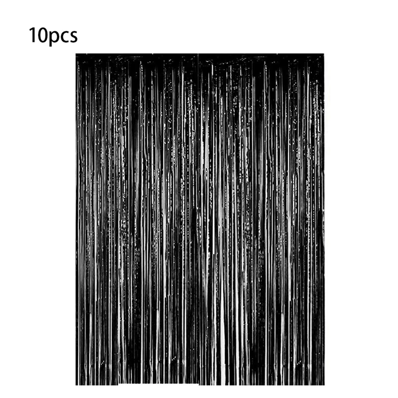 10-Pack Black Metallic Foil Curtains 2M Rain Screen Curtain Halloween Background Wall Birthday Decoration Durable