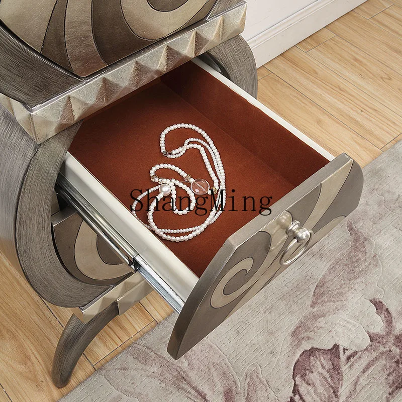 

FG light luxury chest living room villa silver foil jewelry cabinet bedroom solid wood decorative drawer cabinet