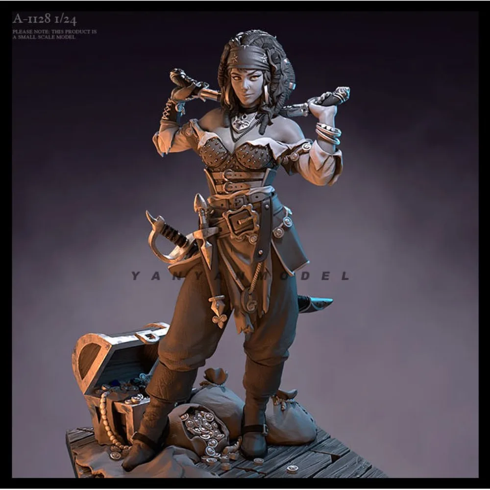 1/24 Pirate Girl Bust Model DIY Coloring and Self-assembly Figurines 3D Printed Resin Models Miniatures Gifts