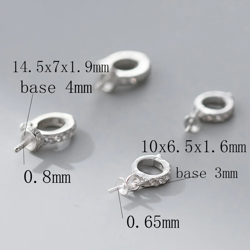 1pc 925 Sterling Silver AAA Zircon Paved Adhesive Pearls/Jades Beads Connector Clasps DIY Earrings Necklace Pendants Buckle Hook