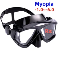 Máscara de buceo con esnórquel para miopía óptica, gafas de natación para miopía, equipo para miopía, vista panorámica amplia, para adultos y jóvenes-1,0 a-6,0