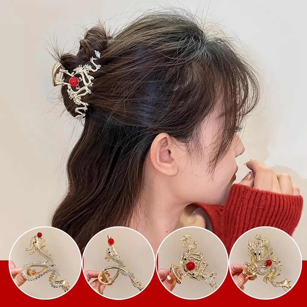 

Chinese Dragon Year Hair Clips Hair Accessories For Women Girl Red Bead Metal Hair Pin Fashion Jewelry Tiara 202 D5e2