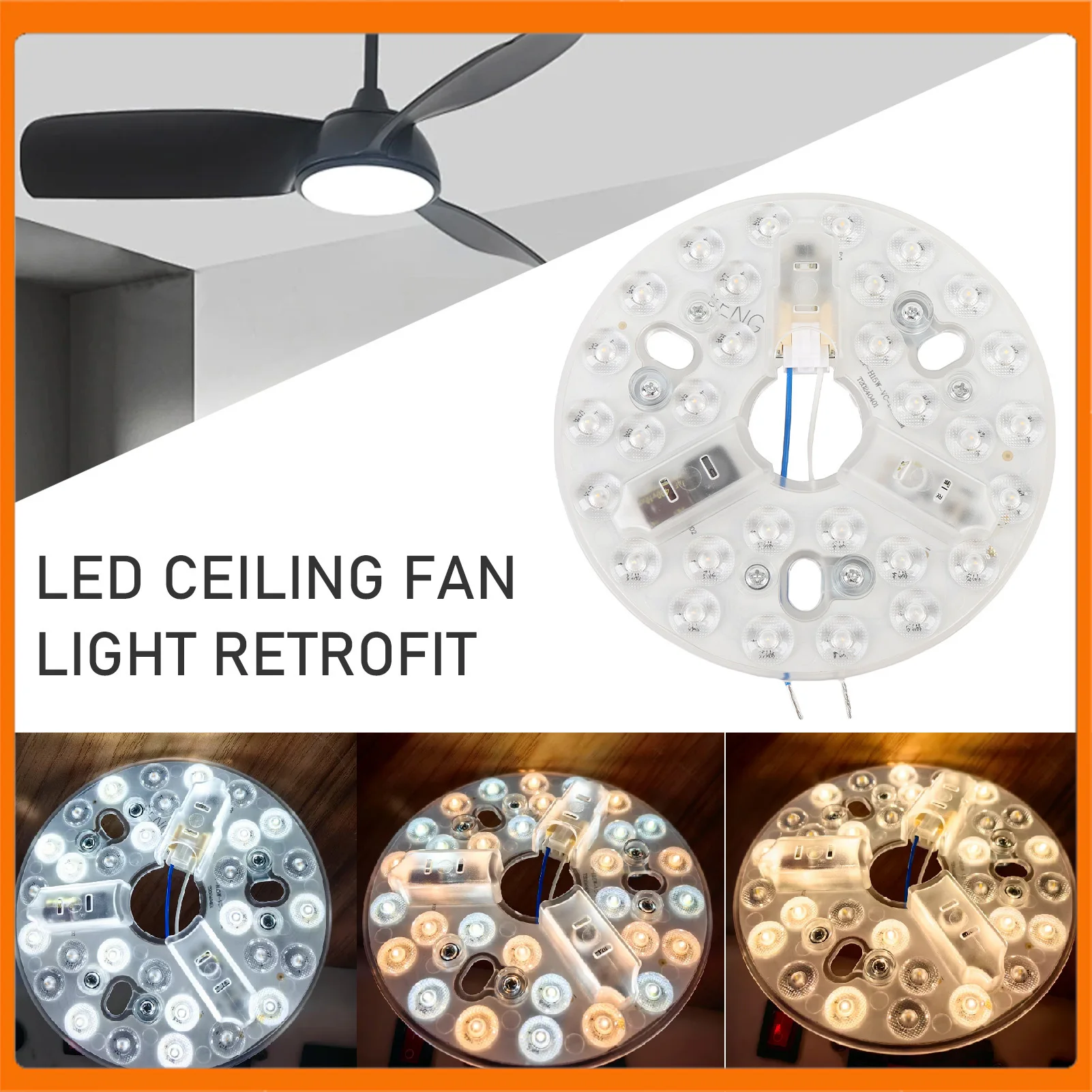 Ceiling Fan LED Light Replacement Adjustable Brightness 5.3 Inch LED Light Retrofit Kit Multifunctional 95 To 265V for Indoor