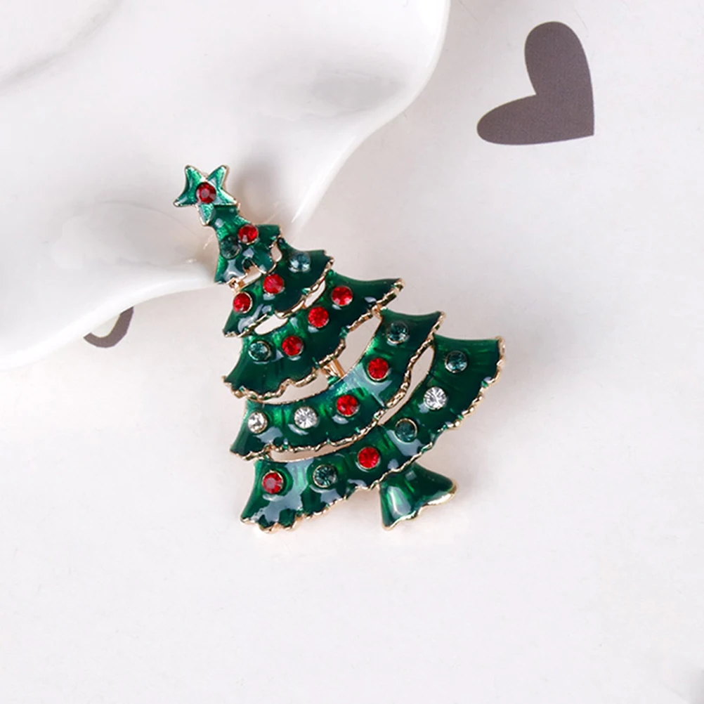 

BUTIFULSIC 2pcs Christmas Tree Brooch Pin Rhinestone Holiday Jewelry Alloy Breastpin Xmas Fashion Accessory