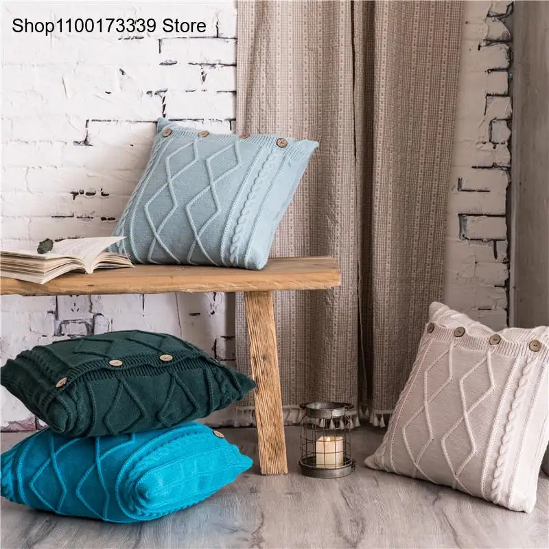 Spring and Autumn Pure Knitting Diamond Fried Dough Twists Button Pillow Car Sofa Cushion Photography Props