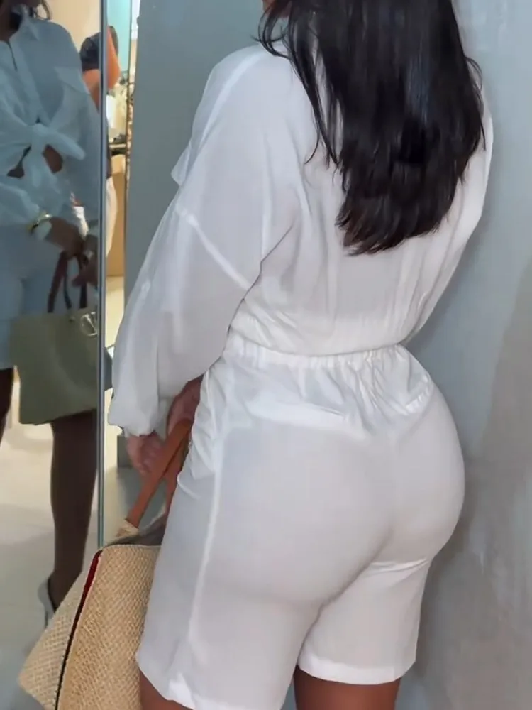 المرأة قطعتين مجموعات دعوى مزاجه أنيقة الصلبة الأبيض فضفاضة طويلة الأكمام يتعرض الخصر قميص عالية الخصر السراويل النساء دعوى