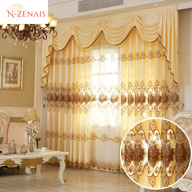 European Luxury White Beige Embroidered Curtains for Living Room High Quality Bedroom Blackout Custom Embroider Tulle Valance