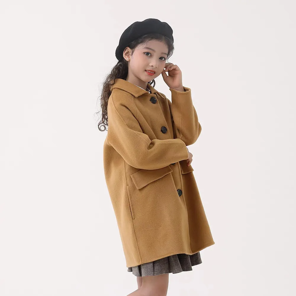 Korean Girl's Woolen Coat Super Cute Casual Trench Coat Autumn and Winter New Children Baby Loose Double-sided Coat 3 5 7 9 12Y