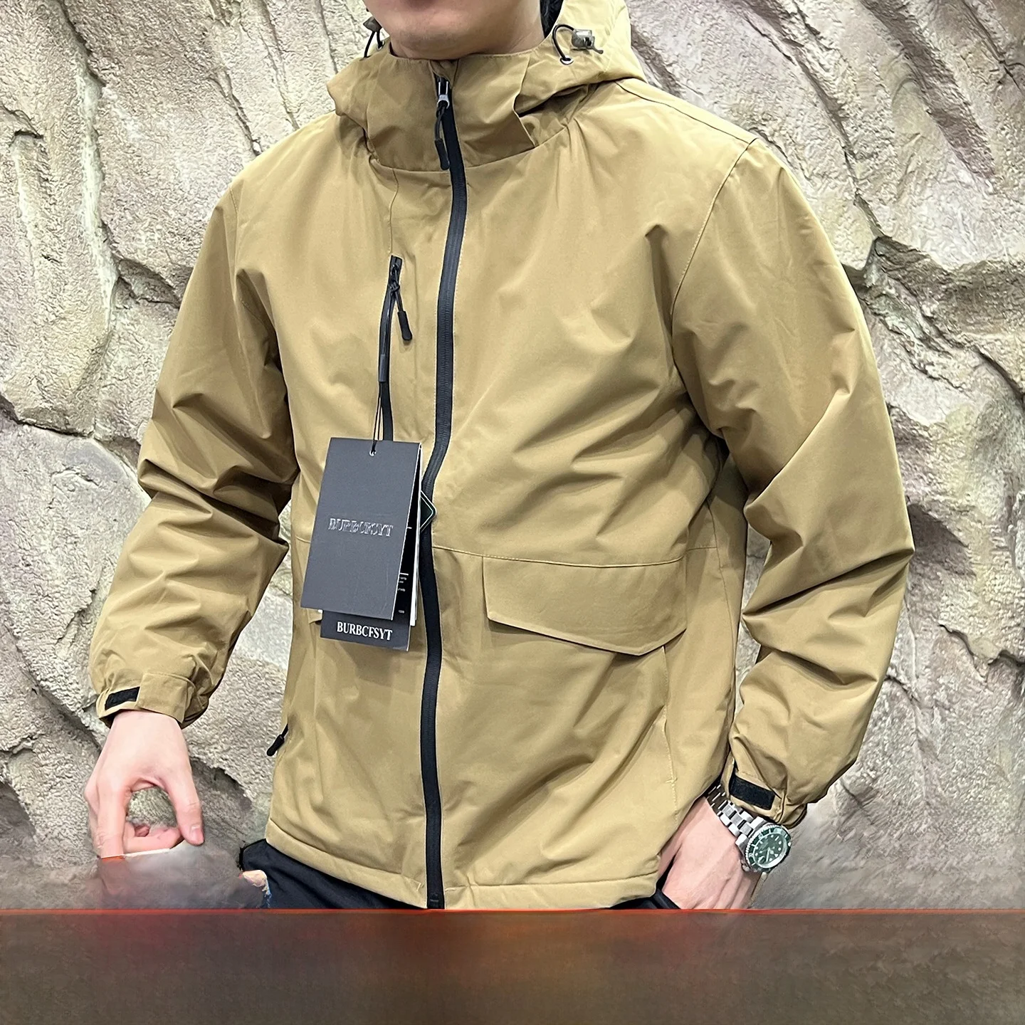 

Outdoor Men's High-End Autumn Winter down Jaet Windproof Waterproof Youth Faion Stand Fit Long Sve Hooded Coat