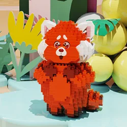 Micro bloques de construcción giratorios rojos para niños, figuras de bloques de construcción DIY de Disney Mei Lesser Panda modelo de diamante, juguetes para niños para regalo de Navidad