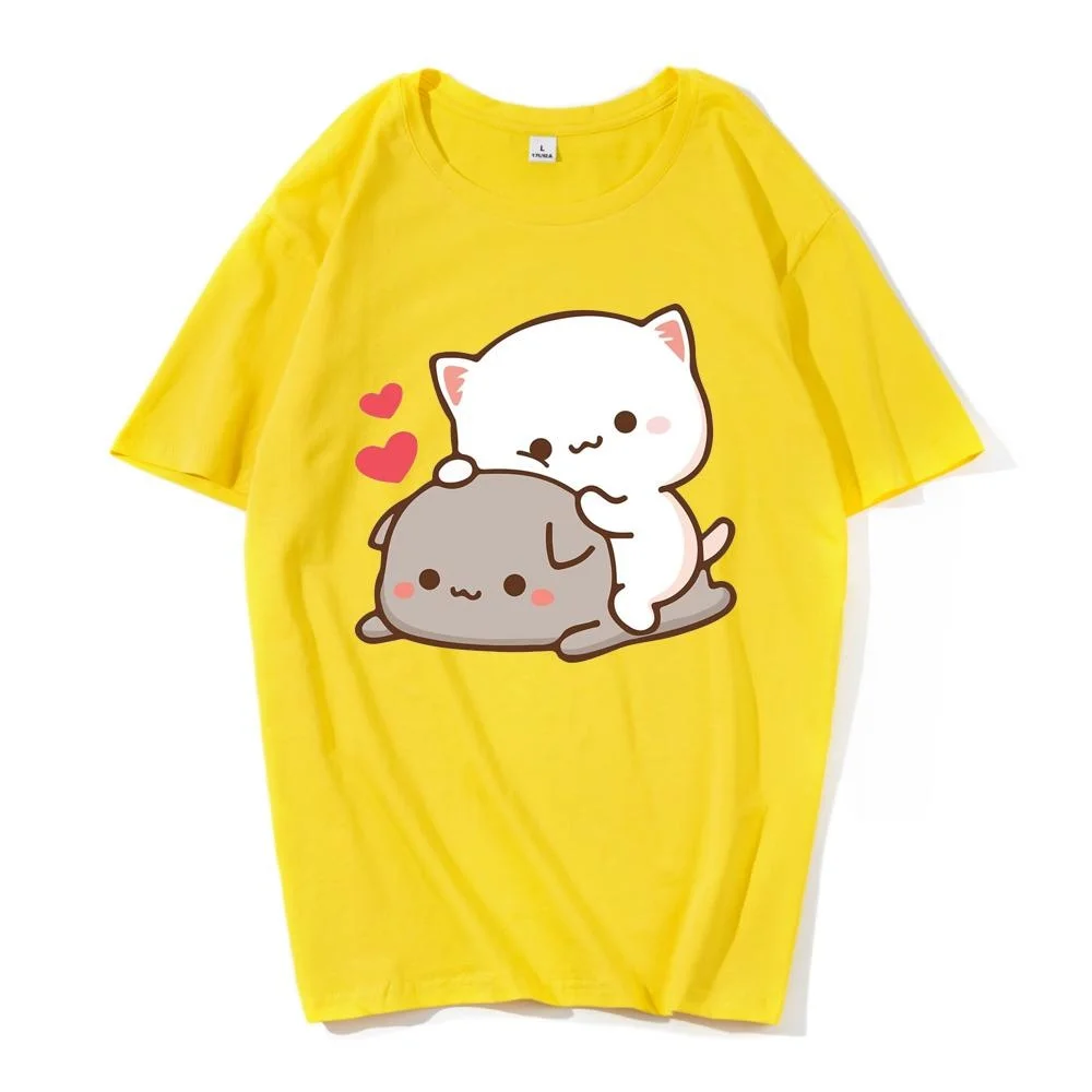 Peach And Goma Mochi Cat Love Print Pure Cotton EU size Tee manga Japanese men t shirt harajuku unisex clothing