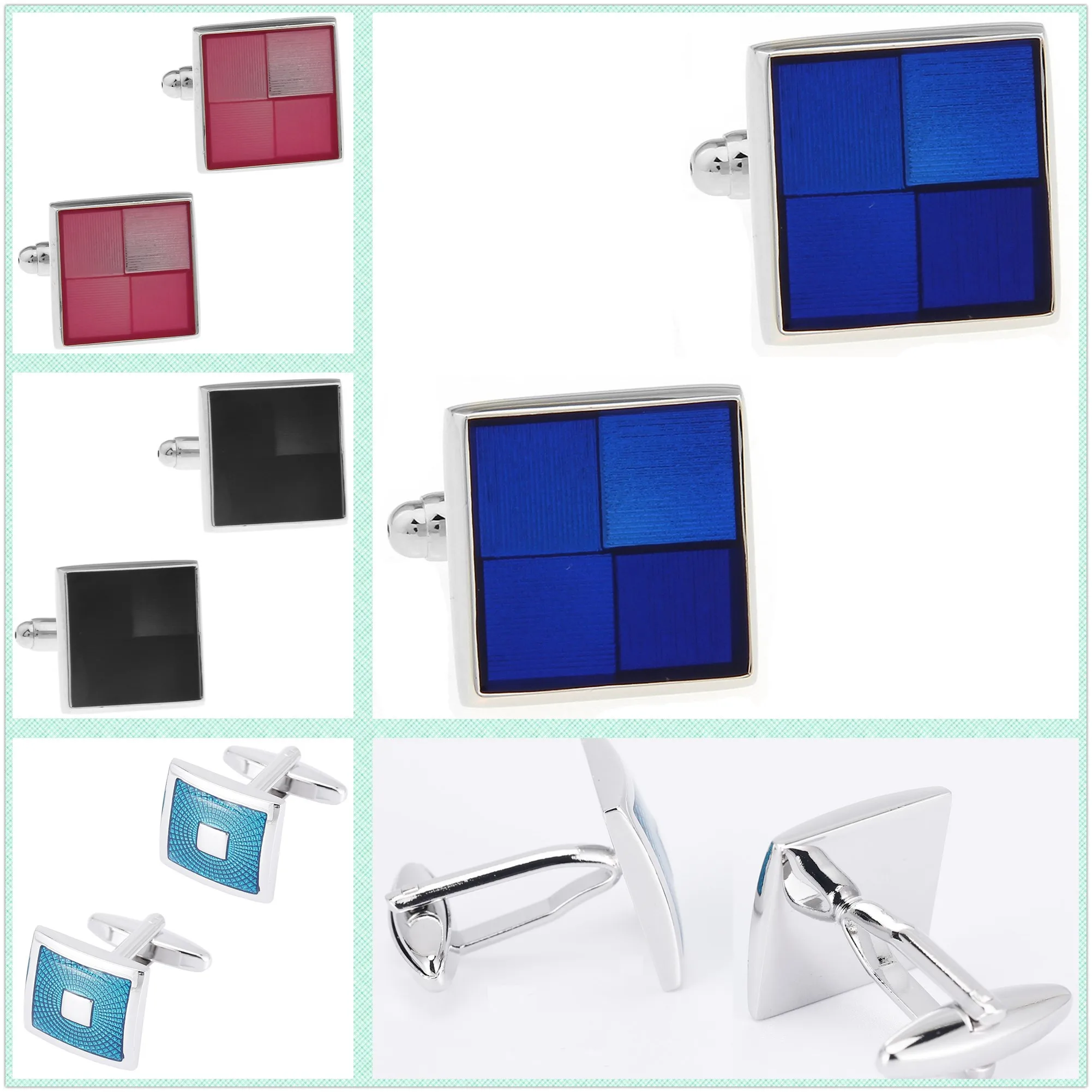 

4 стиля, заводские эмалированные запонки TZG, мужские запонки, квадратные, 3 цвета, 50 пар, большой лот